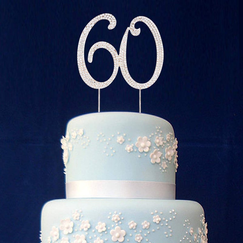 Scotamalone 60 Cake Topper | Premium Bling Rhinestone Diamond Gems | 50th Birthday or Anniversary Party Decoration Ideas | Quality Metal Alloy | Perfect Keepsake - Image 5